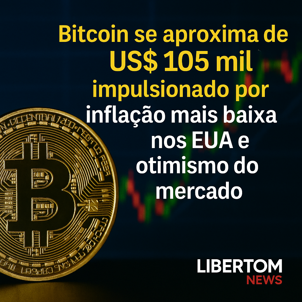 Bitcoin se aproxima de US$ 105 mil impulsionado por inflação mais baixa nos EUA e otimismo do mercado