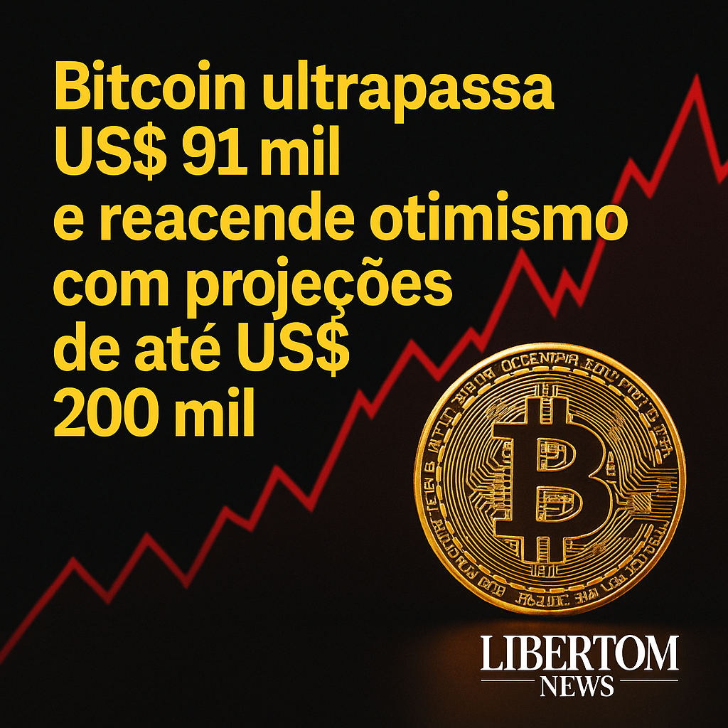 Bitcoin ultrapassa US$ 91 mil e reacende otimismo com projeções de até US$ 200 mil