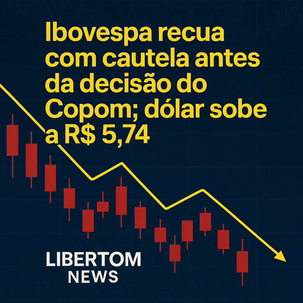 Ibovespa recua com cautela antes da decisão do Copom; dólar sobe a R$ 5,74